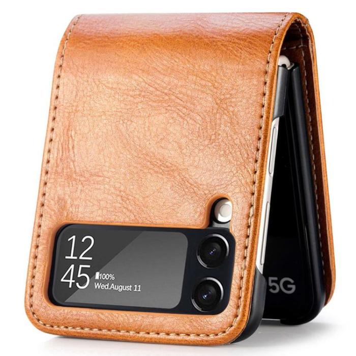 A-One Brand - Galaxy Z Flip 4 Plånboksfodral Portable Folding - Brun