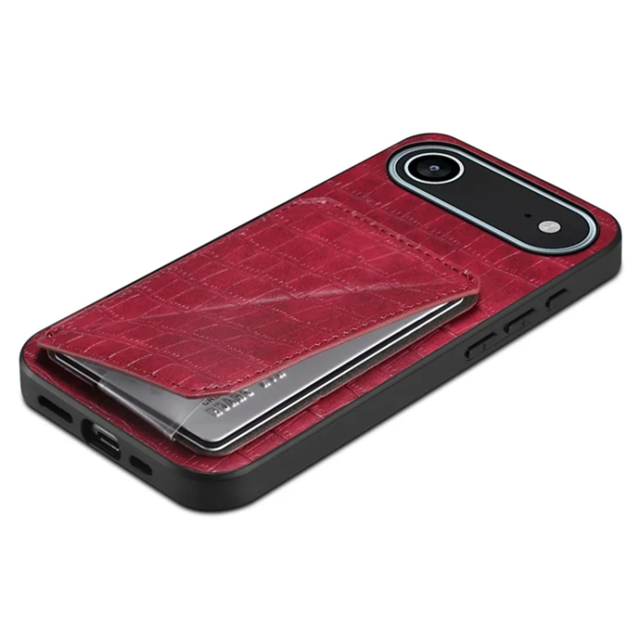 A-One Brand - iPhone 17 Air Mobilskal Korthållare Crocodile Textured - Rosa