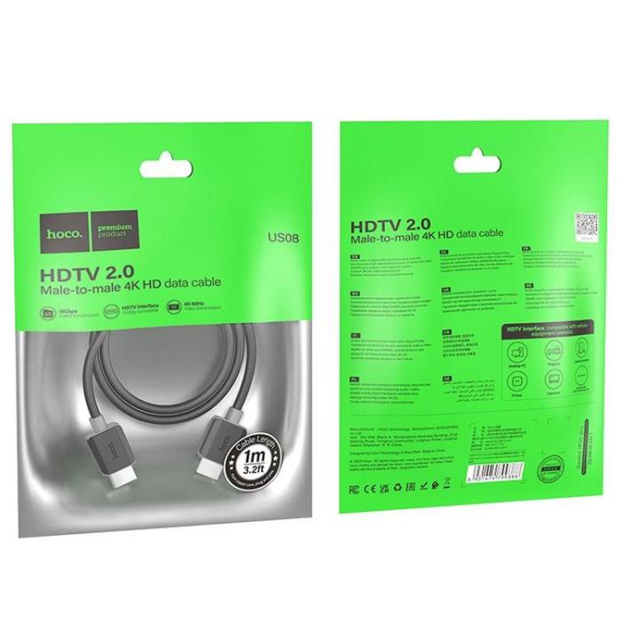 Hoco - HOCO HDMI till HDMI Kabel 2.0 4K/60Hz 1m US08 - Svart