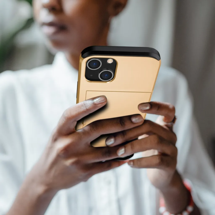 Taltech - iPhone 15 Plus Mobilskal Korthållare - Guld