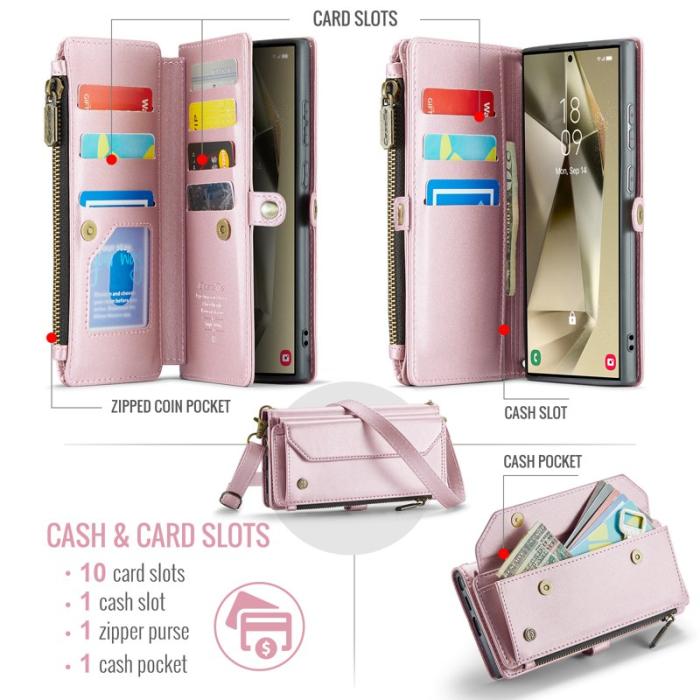 Caseme - CASEME Plånboksfodral Konstläder för Samsung Galaxy S24 Ultra - Rosa