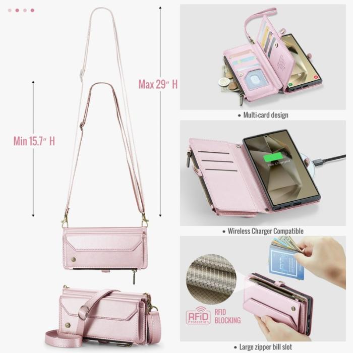 Caseme - CASEME Plånboksfodral Konstläder för Samsung Galaxy S24 Ultra - Rosa