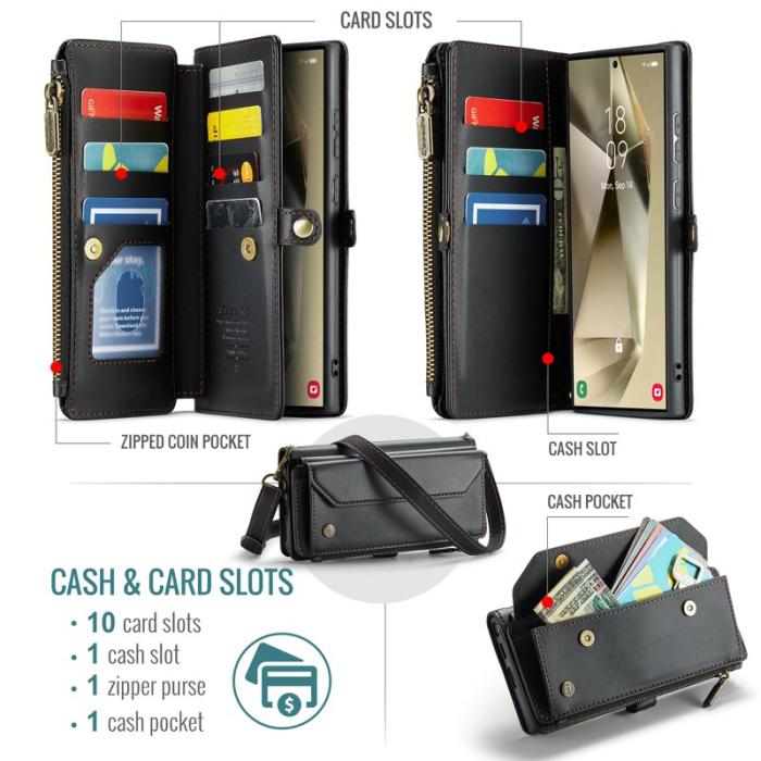 Caseme - CASEME Plånboksfodral Konstläder för Samsung Galaxy S24 Ultra - Svart