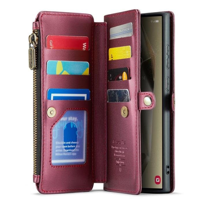 Caseme - CASEME Plånboksfodral Konstläder för Samsung Galaxy S24 Ultra - Vinröd