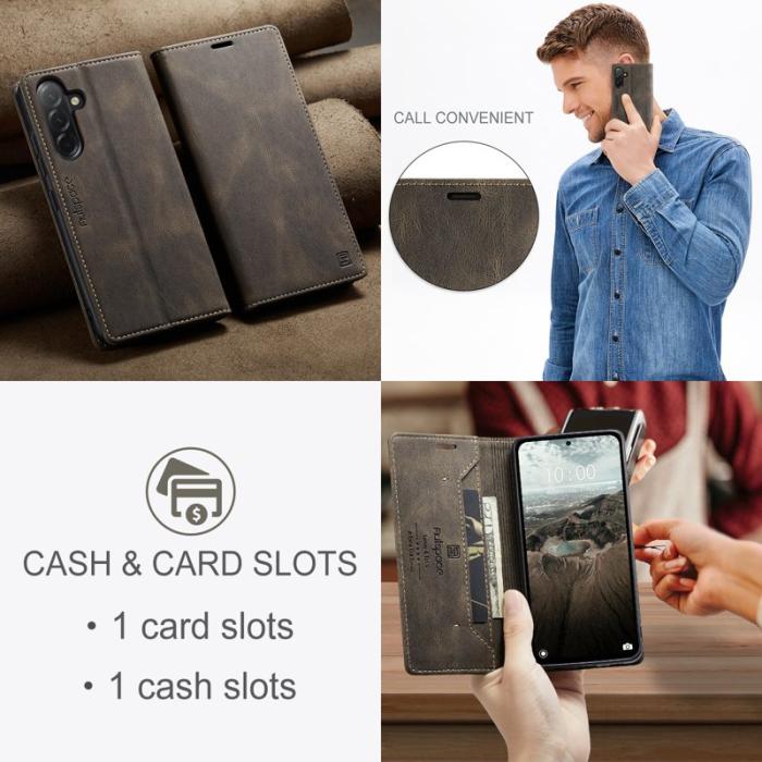 AUTSPACE - AUTSPACE Wallet Fodral för Samsung Galaxy A56 5G - KonstLäder - Kaffe