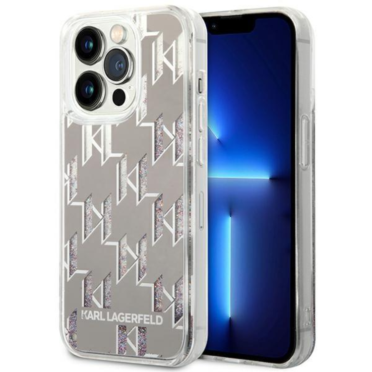 Karl Lagerfeld iPhone 14 Pro Max Skal Liquid Glitter Monogram - Silver | 2353 | AlltMobil
