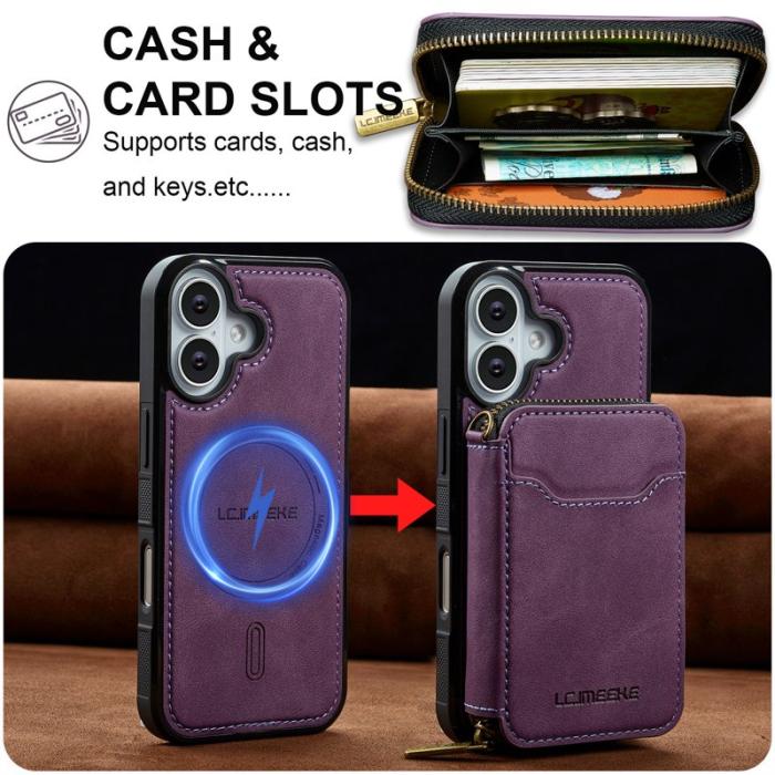 LC.imeeke - LC.IMEEKE L6 iPhone 16 Plus Plånboksfodral Konstläder - Lila