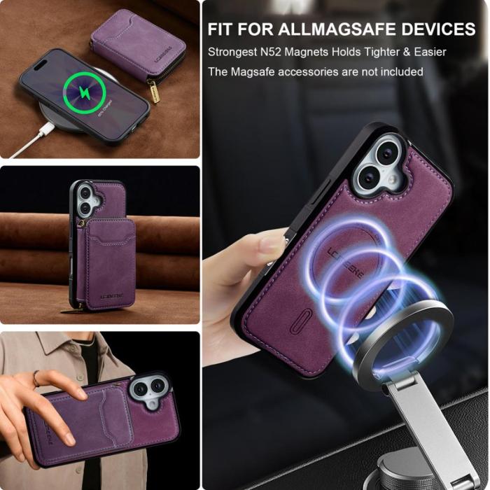 LC.imeeke - LC.IMEEKE L6 iPhone 16 Plus Plånboksfodral Konstläder - Lila