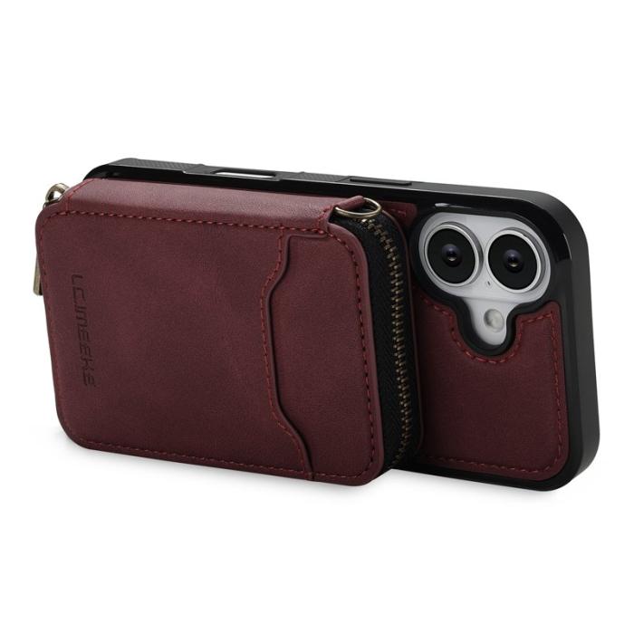 LC.imeeke - LC.IMEEKE L6 iPhone 16 Plus Plånboksfodral Konstläder - Röd