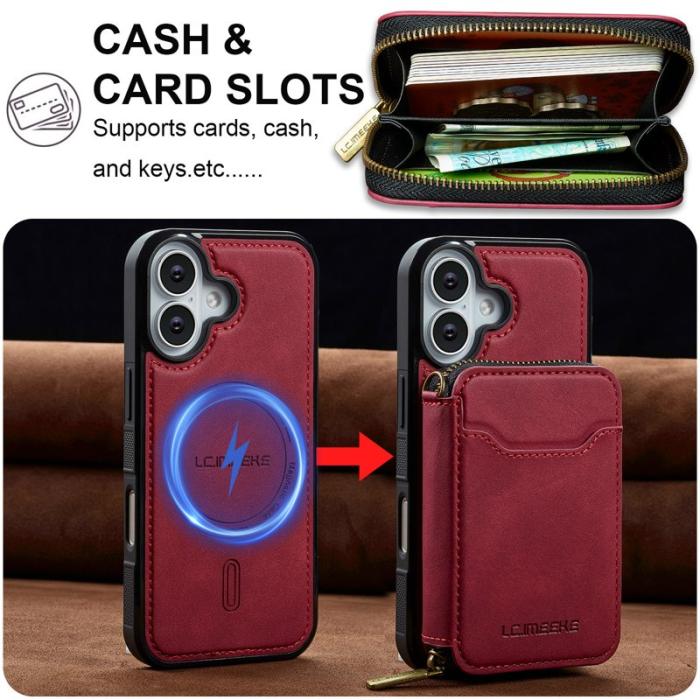 LC.imeeke - LC.IMEEKE L6 iPhone 16 Plus Plånboksfodral Konstläder - Röd