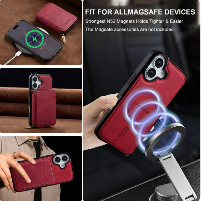 LC.imeeke - LC.IMEEKE L6 iPhone 16 Plus Plånboksfodral Konstläder - Röd