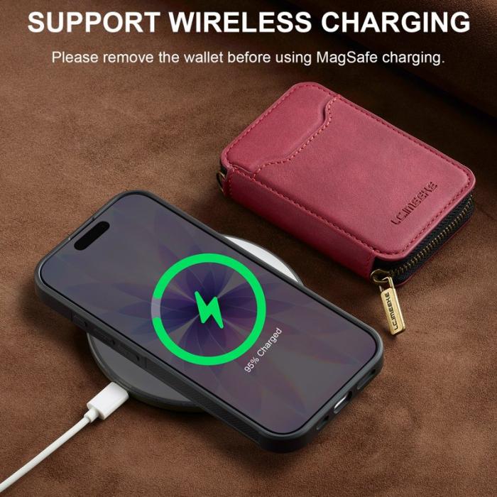 LC.imeeke - LC.IMEEKE L6 iPhone 16 Plus Plånboksfodral Konstläder - Röd