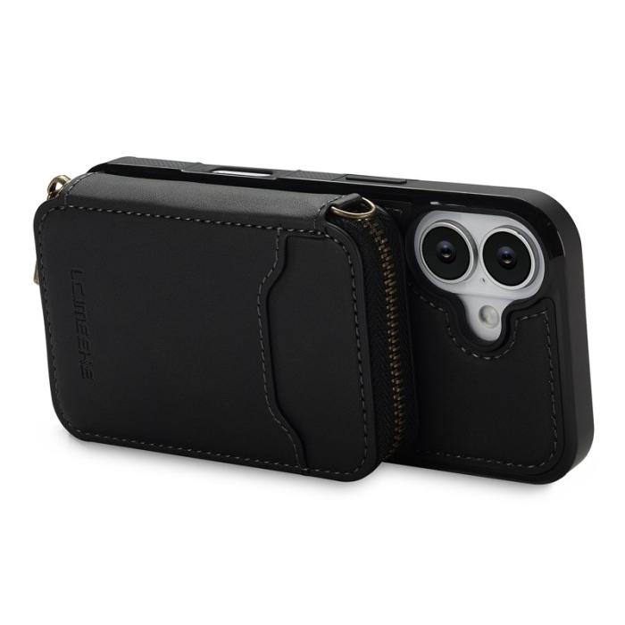 LC.imeeke - LC.IMEEKE L6 iPhone 16 Plus Plånboksfodral Konstläder - Svart