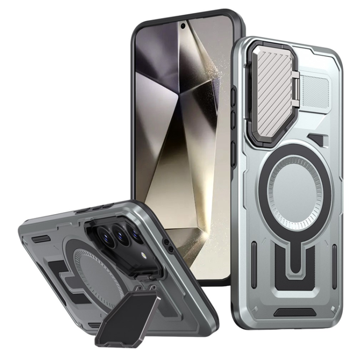 A-One Brand - Galaxy S25/S24 Mobilskal MagSafe Kickstand - Silver