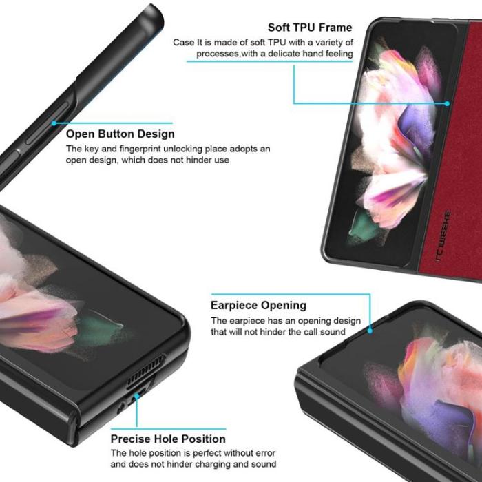 LC.imeeke - LC.IMEEKE Galaxy Z Fold 4 Skal TPU-ram Läder - Röd