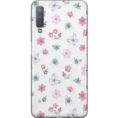 Gustaf - Mobilskal till Samsung Galaxy A7 (2018) med Blommor och fj&auml;rillar