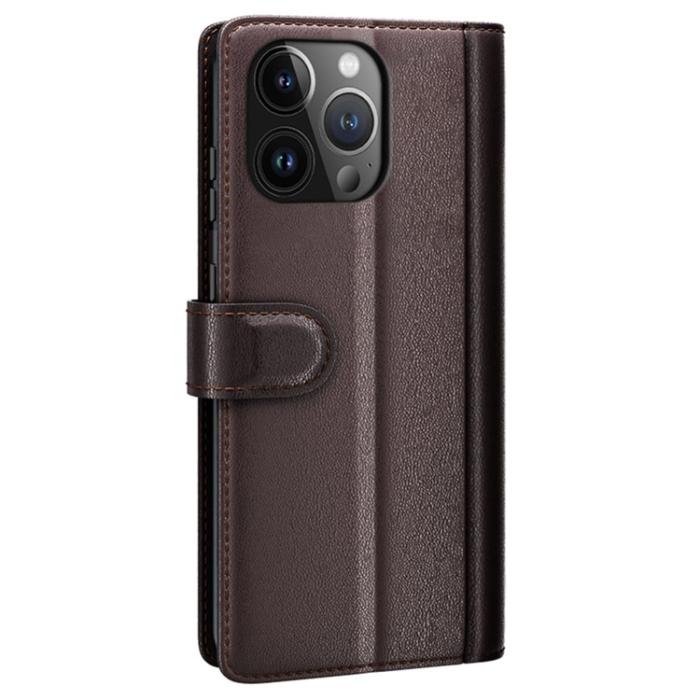 OEM - iPhone 15 Pro Max Plånboksfodral Äkta Läder Anti-Dust - Brun