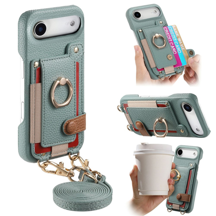 A-One Brand - iPhone Air Mobilskal med Korthållare Ring Kickstand - Blå