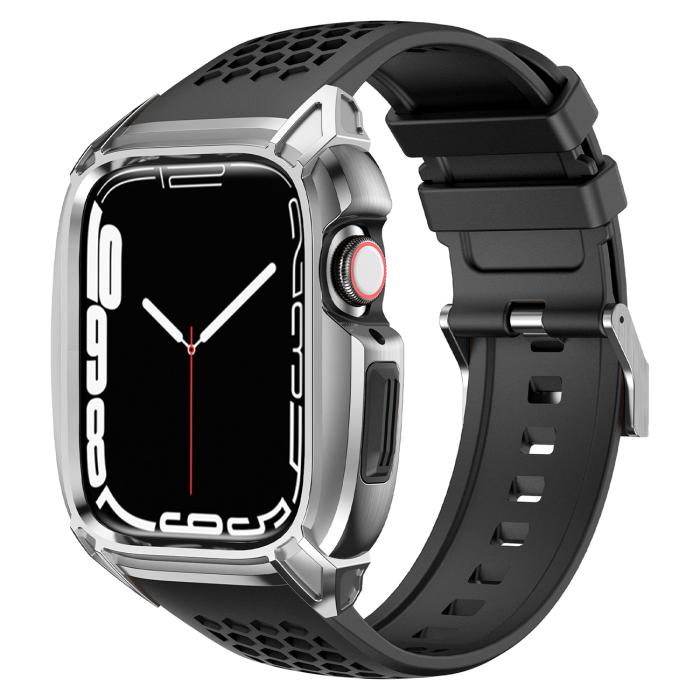 Kingxbar - Kingxbar Apple Watch 7/8 (45mm) Armband CYF148 2in1 Rugged Armored - Silver
