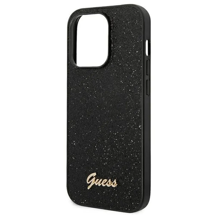 UTGATT1 - GUESS iPhone 14 Pro Skal Glitter Flakes Script Metal Logo