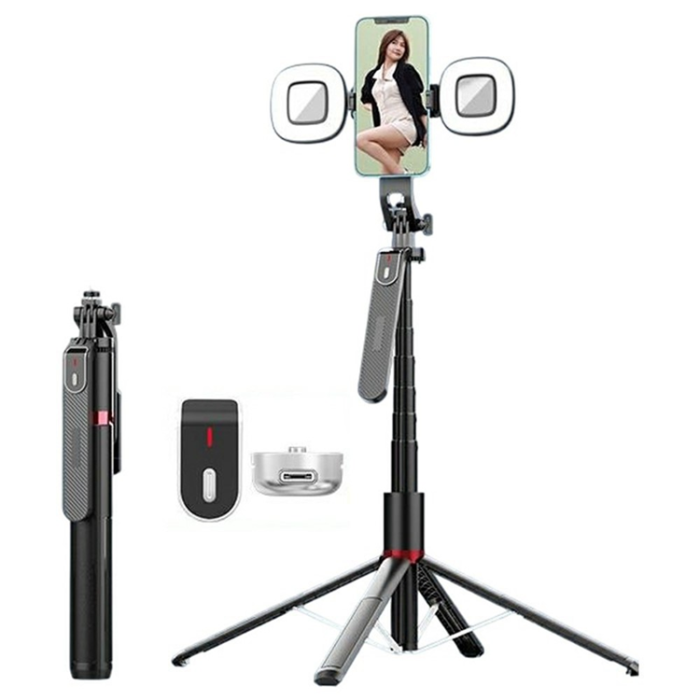 OEM - Selfiestick Bluetooth med 2 Fyrkantig Fyllnadslampa P185MAX