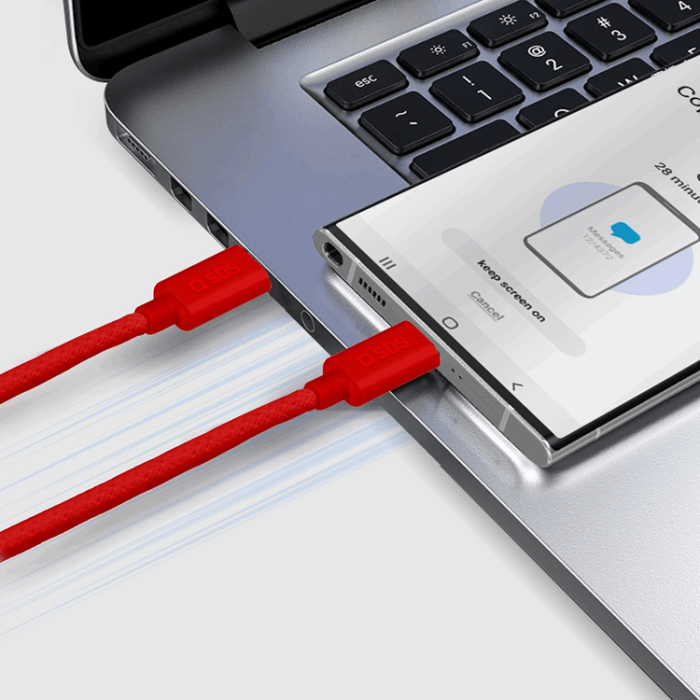 SBS - SBS USB-C - USB-C Kabel 1.5m 60W Braided - Röd