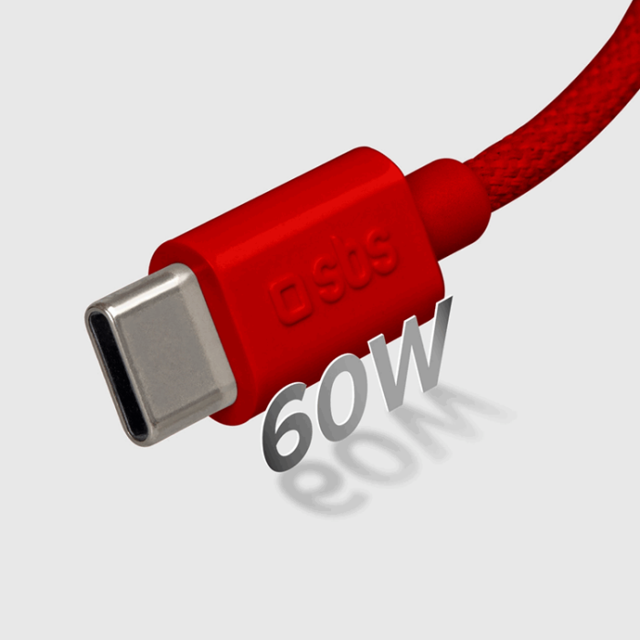 SBS - SBS USB-C - USB-C Kabel 1.5m 60W Braided - Röd