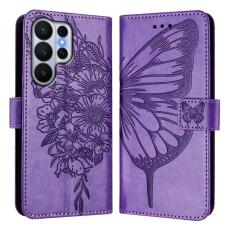 OEM - Samsung Galaxy S26 Ultra Pl&aring;nboksfodral Konstl&auml;der Med Handledsrem - Lila