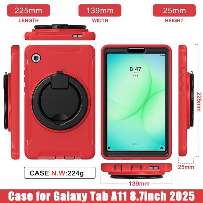 A-One Brand - Galaxy Tab A11 Skal Rotary Kickstand Handle - Röd