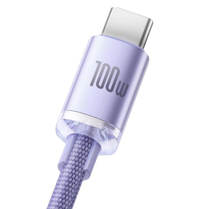 BASEUS - Baseus Crystal USB-C till USB-A kabel 100W 1.2m - Lila