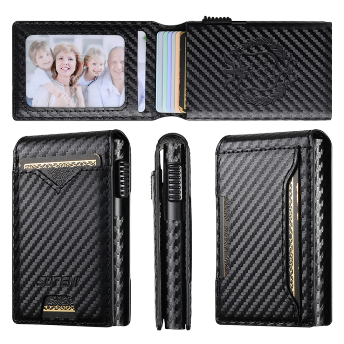 SUTENI - SUTENI Korthållare Automatiskt Pop-Up Metall Imprint Carbon Fiber