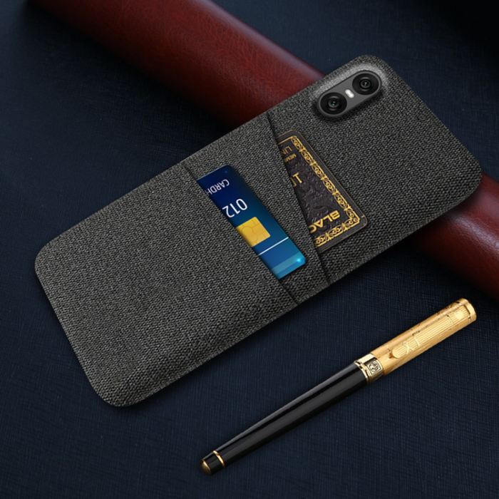 A-One Brand - Sony Xperia 10 VII Mobilskal med Dual Kortfack Tyg + PC - Svart