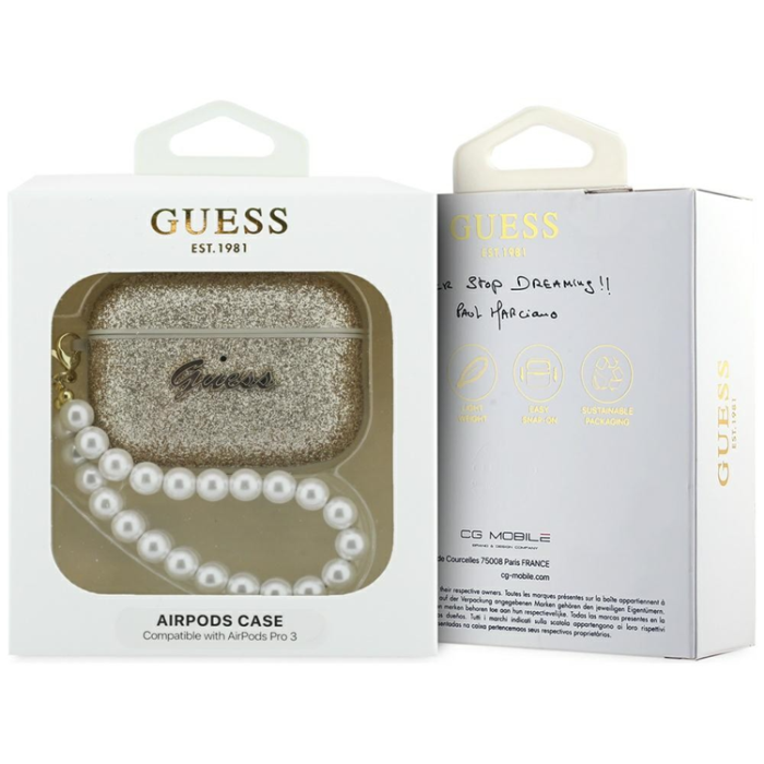Guess - Guess AirPods Pro 3 Skal Glitter Pearl Strap