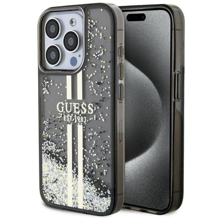 Guess iPhone 15 Pro Mobilskal Liquid Glitter Gold Stripes | 2353 | AlltMobil