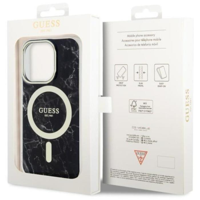 Guess - Guess iPhone 14 Pro Max Mobilskal MagSafe Marble - Svart