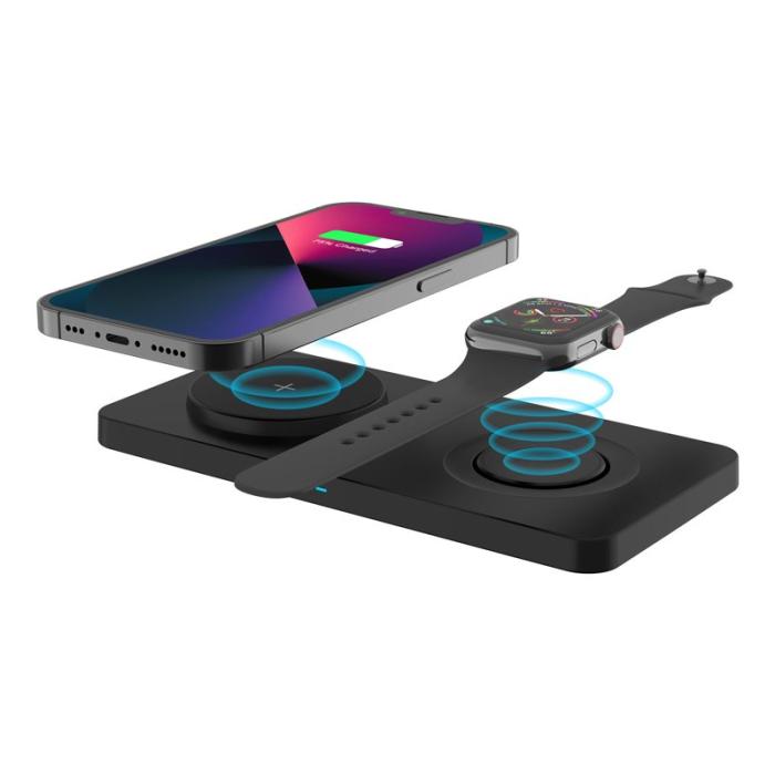 OEM - M13 2-i-1 Magnetisk Trådlös Laddare för AirPods/iPhone/Apple Watch - Svart