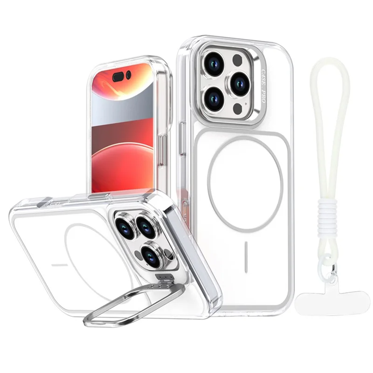 iPhone 16 Pro Max Mobilskal MagSafe Lens Kickstand med Handrem - Vit (Vit) | 2353 | AlltMobil