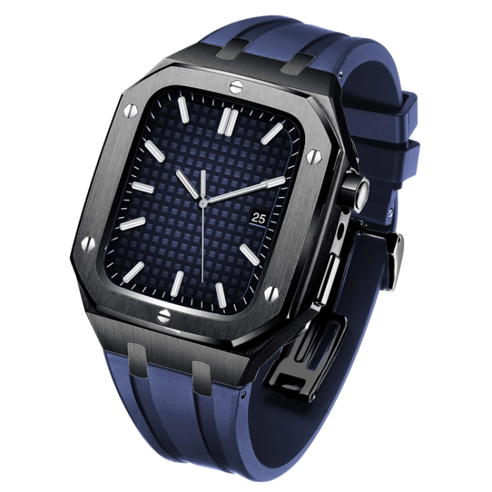 UTGATT1 - Apple Watch 7/8/9 (45mm) Luxury Band Armor Stainless Steel - Svart/Mörkblå