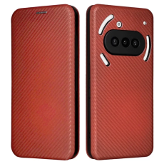 A-One Brand - Nothing Phone (3a) Plånboksfodral Läder Carbon Fiber - Brun