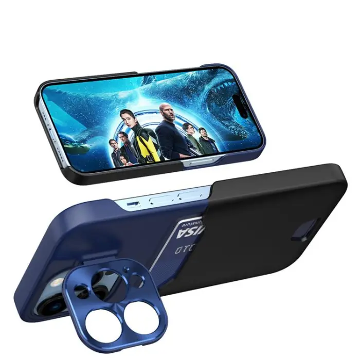 OEM - iPhone 14 Plus Skal Korthållare Läder Kickstand - Blå