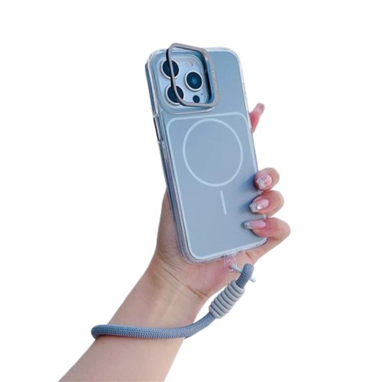 iPhone 15 Pro Max Mobilskal MagSafe Lens Kickstand med Handrem - Grå (Grå) | 2353 | AlltMobil