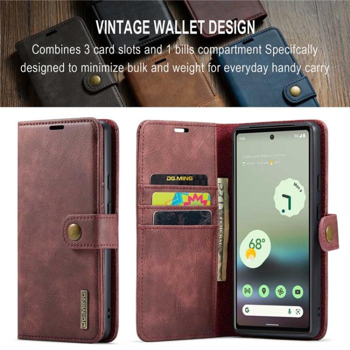 DG.MING - DG.MING Google Pixel 6a Plånboksfodral Detachable 2-in-1 Äkta Läder - Röd