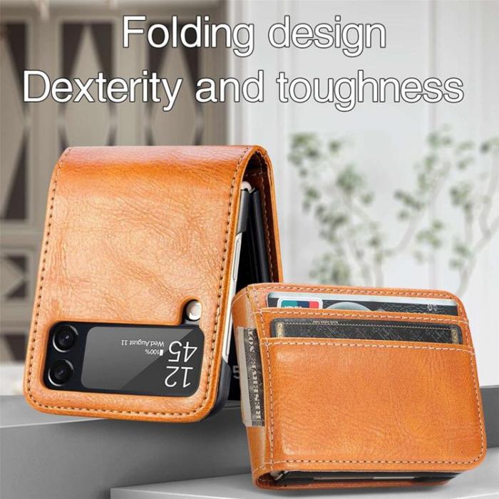 A-One Brand - Galaxy Z Flip 4 Plånboksfodral Portable Folding - Brun