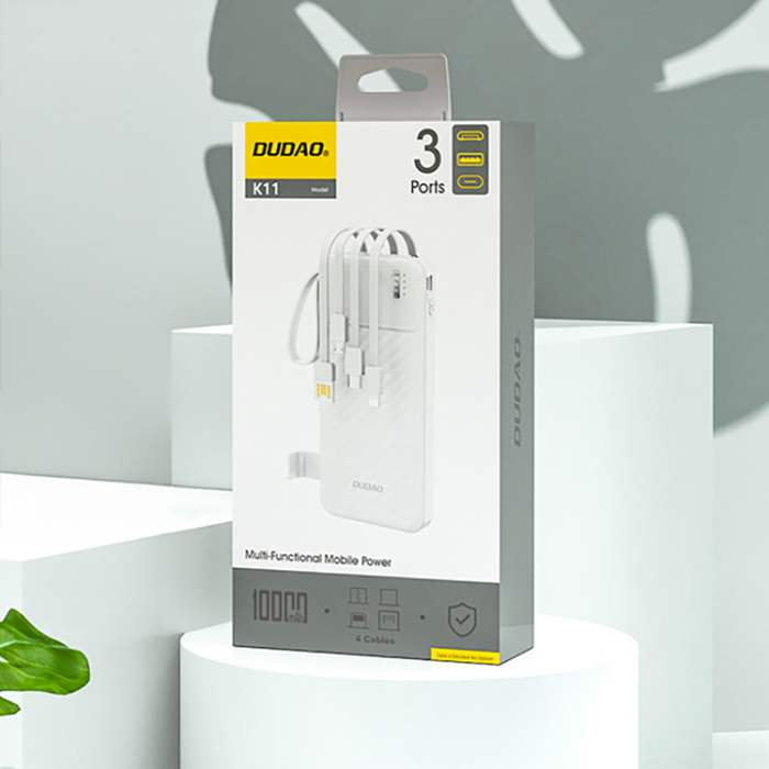 Dudao - Dudao Powerbank K11 10000mAh med Kabel - Vit