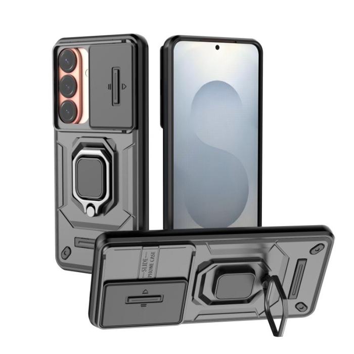 WANLONFENG - WANLONFENG Mobilskal för Samsung Galaxy S26 PC + TPU Kickstand - Svart