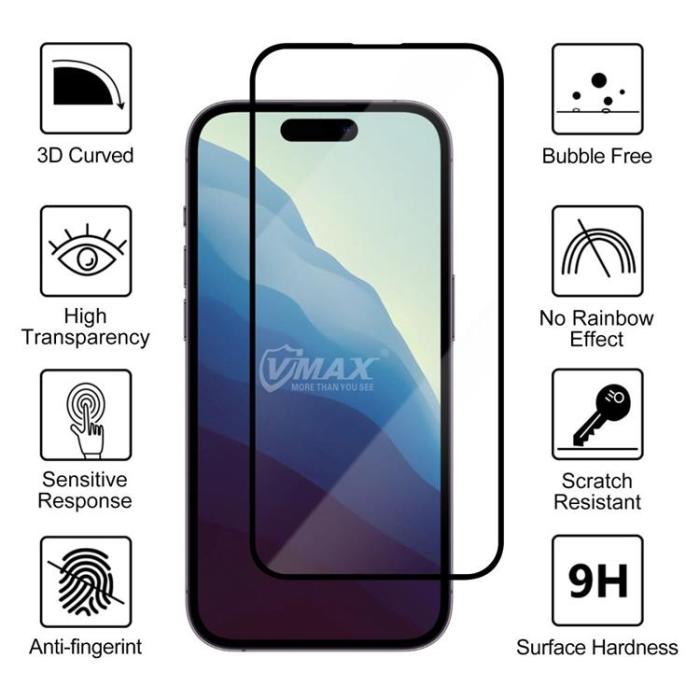 VMAX - Vmax iPhone X/XS/11 Pro Härdat Glas Skärmskydd 9D - Svart