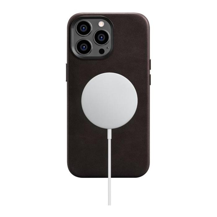 ICARER - iCarer iPhone 14 Pro Max Skal Magsafe Äkta Läder Oil Wax - Mörkbrun