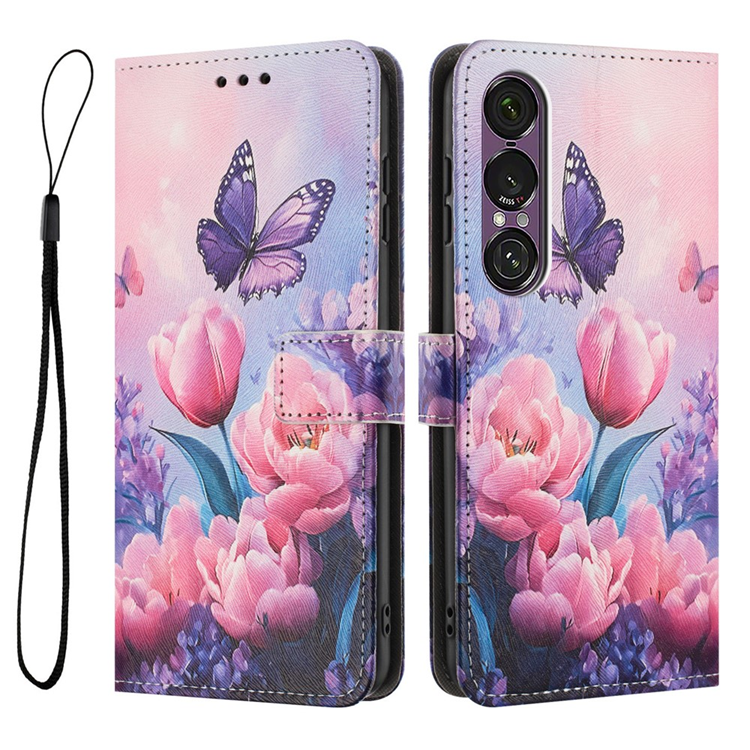 Sony Xperia 1 VII Plånboksfodral Pattern Printing - Rosa Flower | 2353 | AlltMobil