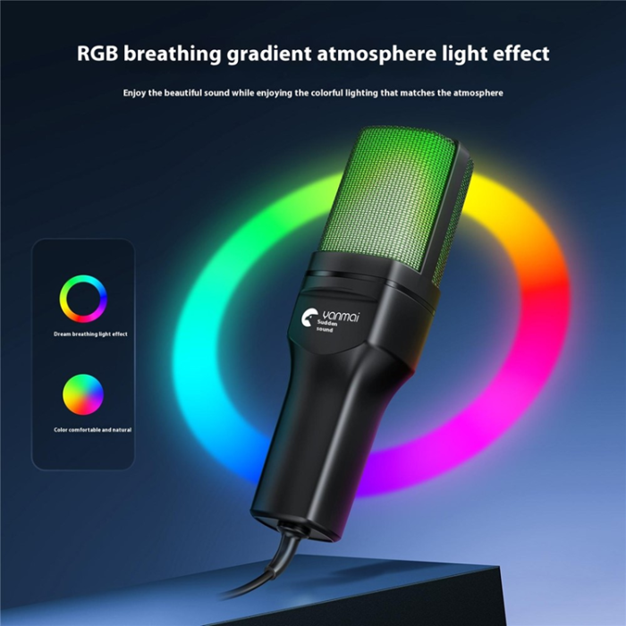 A-One Brand - YANMAI Datorspelmikrofon USB-kondensatormikrofon med RGB-ljus SF-777R