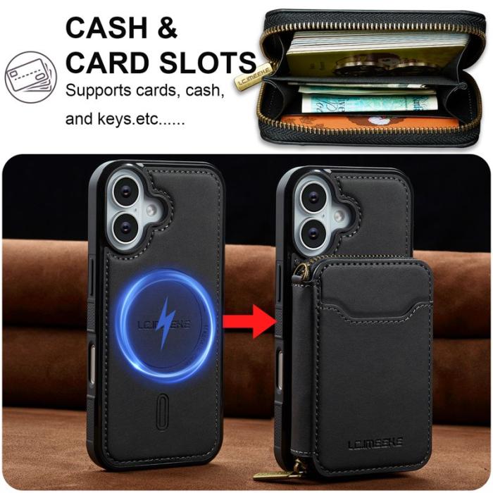 LC.imeeke - LC.IMEEKE L6 iPhone 16 Plus Plånboksfodral Konstläder - Svart